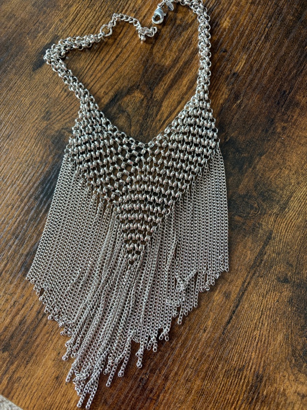 Silver Chain Fringe Statement Necklace